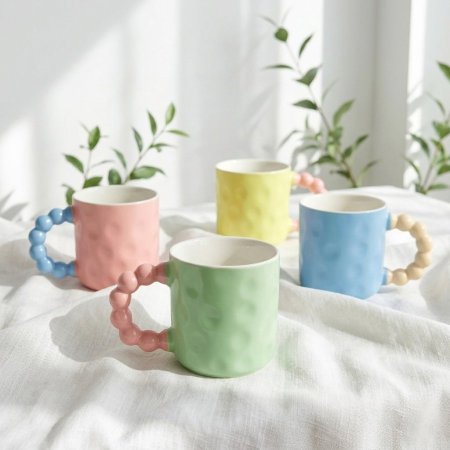 مج سيراميك ملون مع يد بتصميم بابلز